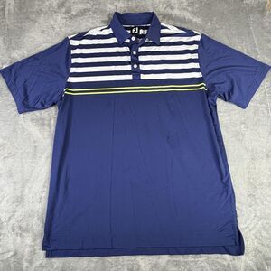 FootJoy Polo Shirt Mens XL Navy Blue White Striped Golf Performance Stretch‎